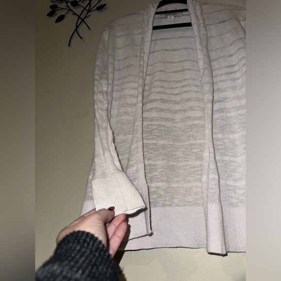 Ellen Tracy Striped Textured Semi Sheer White Open Cardigan Size XS - Picture 2 of 8